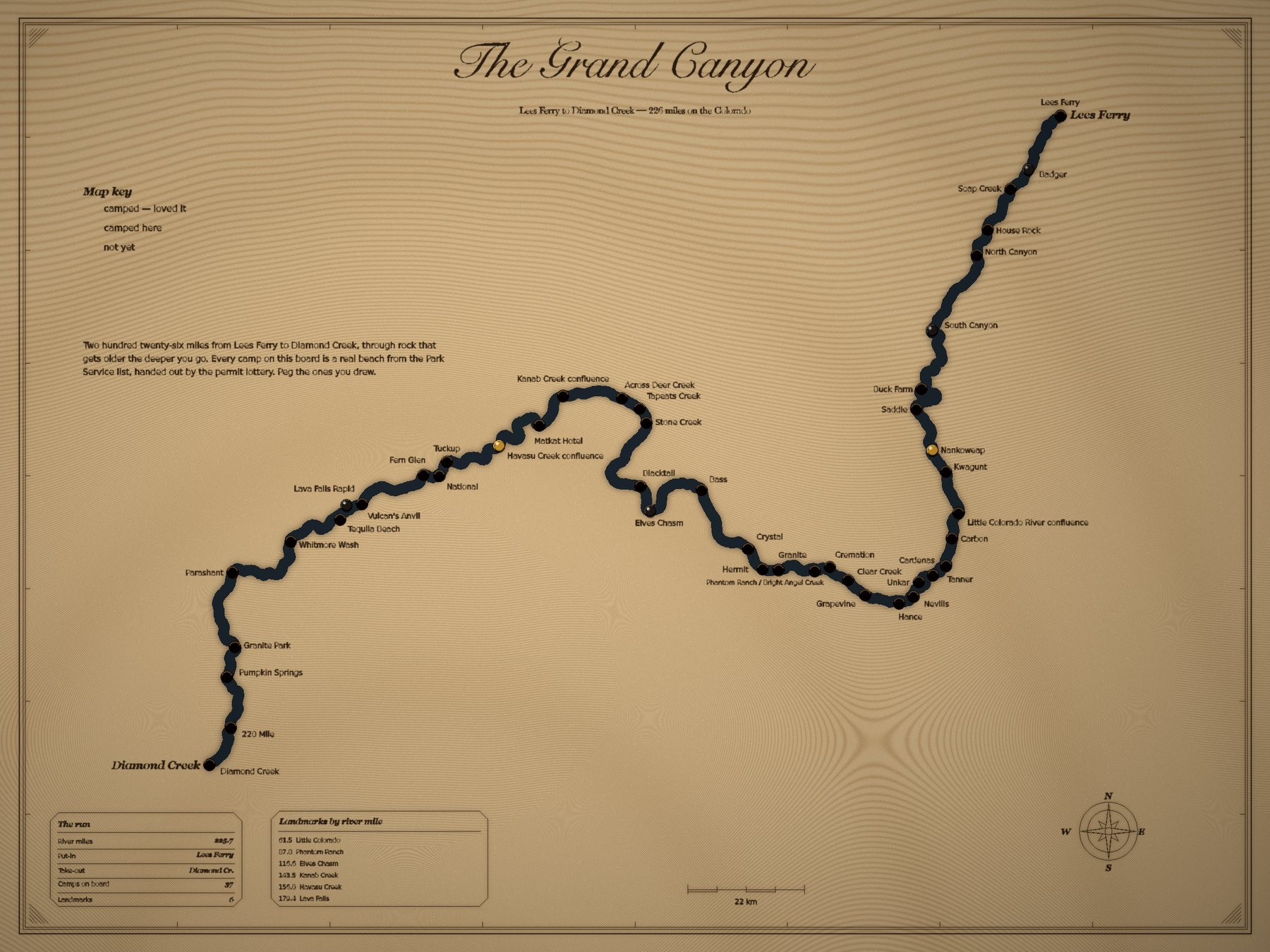 Grand Canyon Colorado River engraved map board