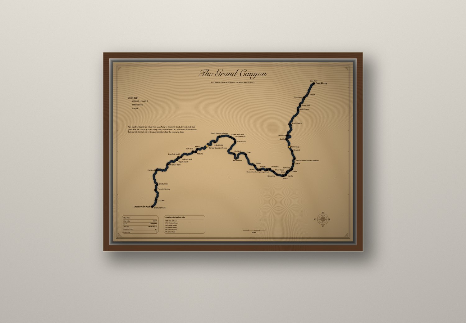 Grand Canyon map framed on a wall