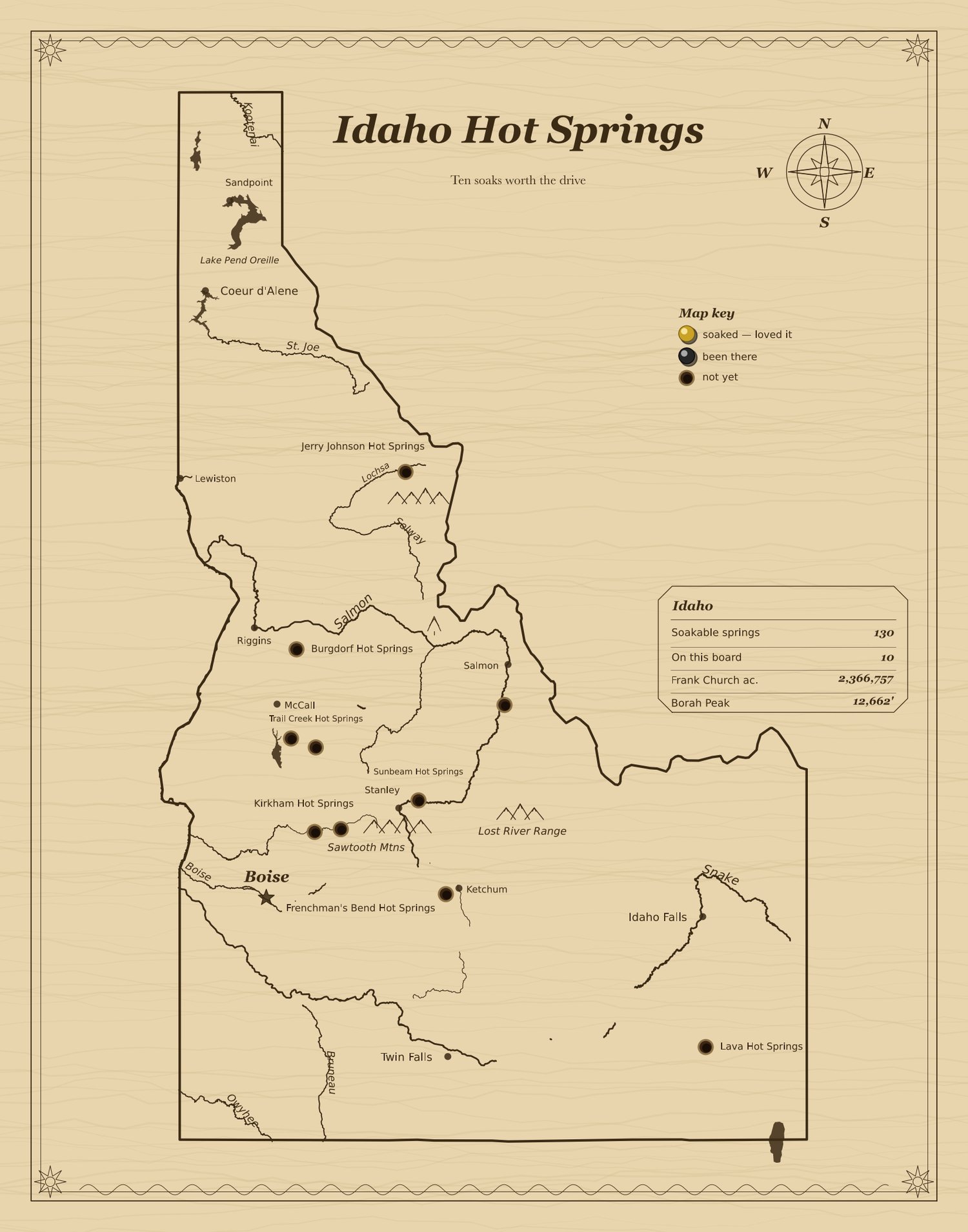 Idaho hot springs after: rivers, lakes, ranges, heirloom border, stats panel