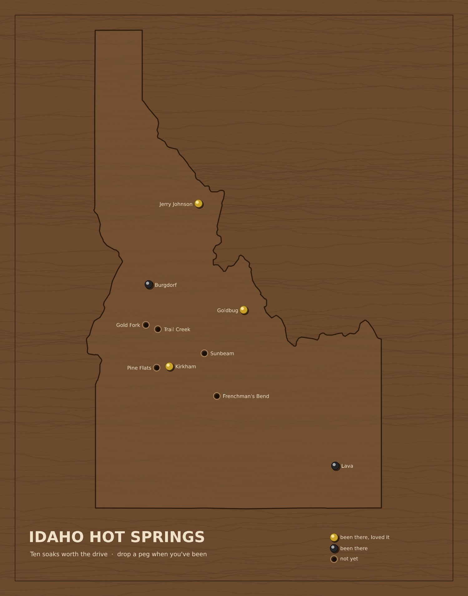 Idaho hot springs before: bare outline with ten dots