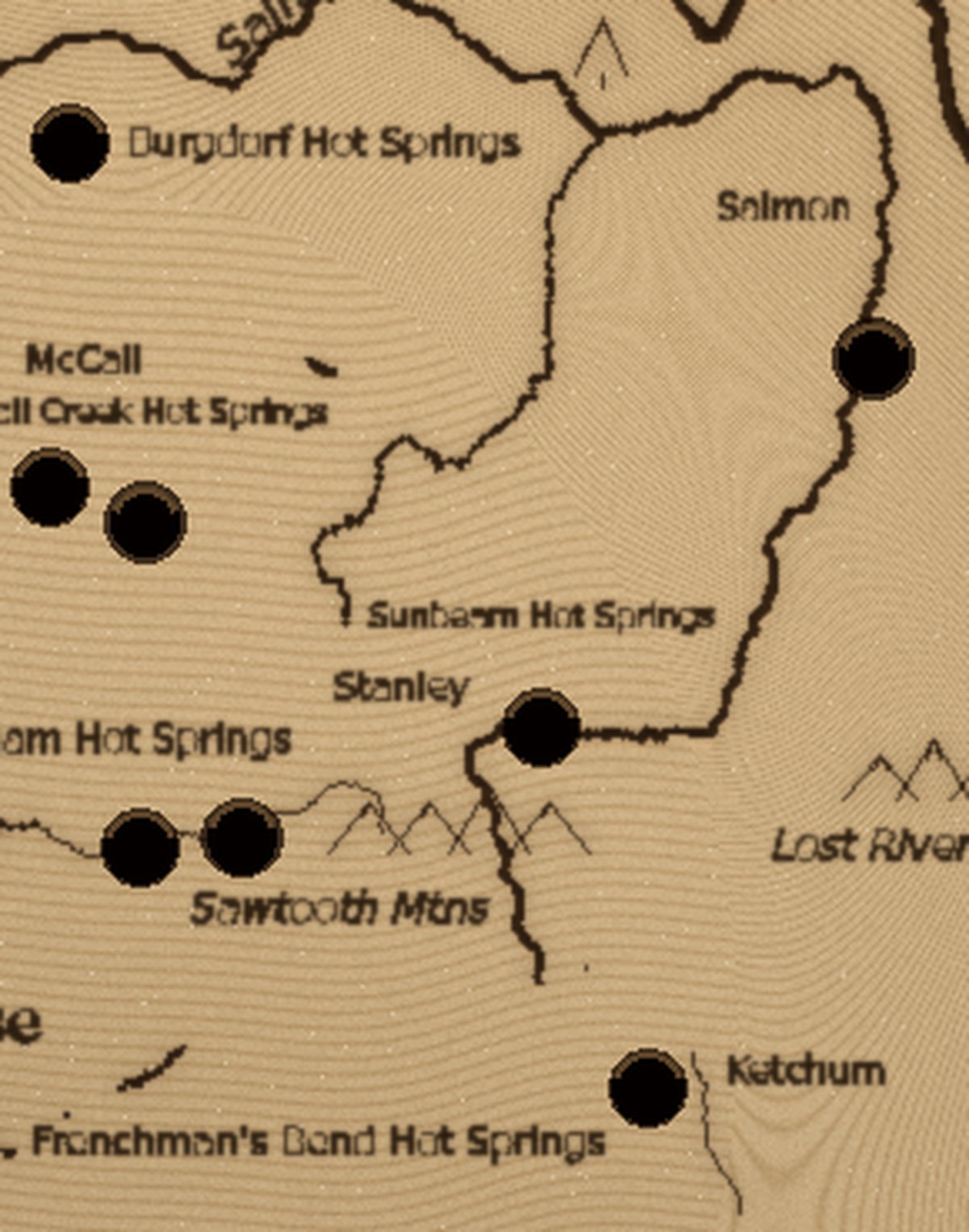 Close-up of Idaho hot springs map