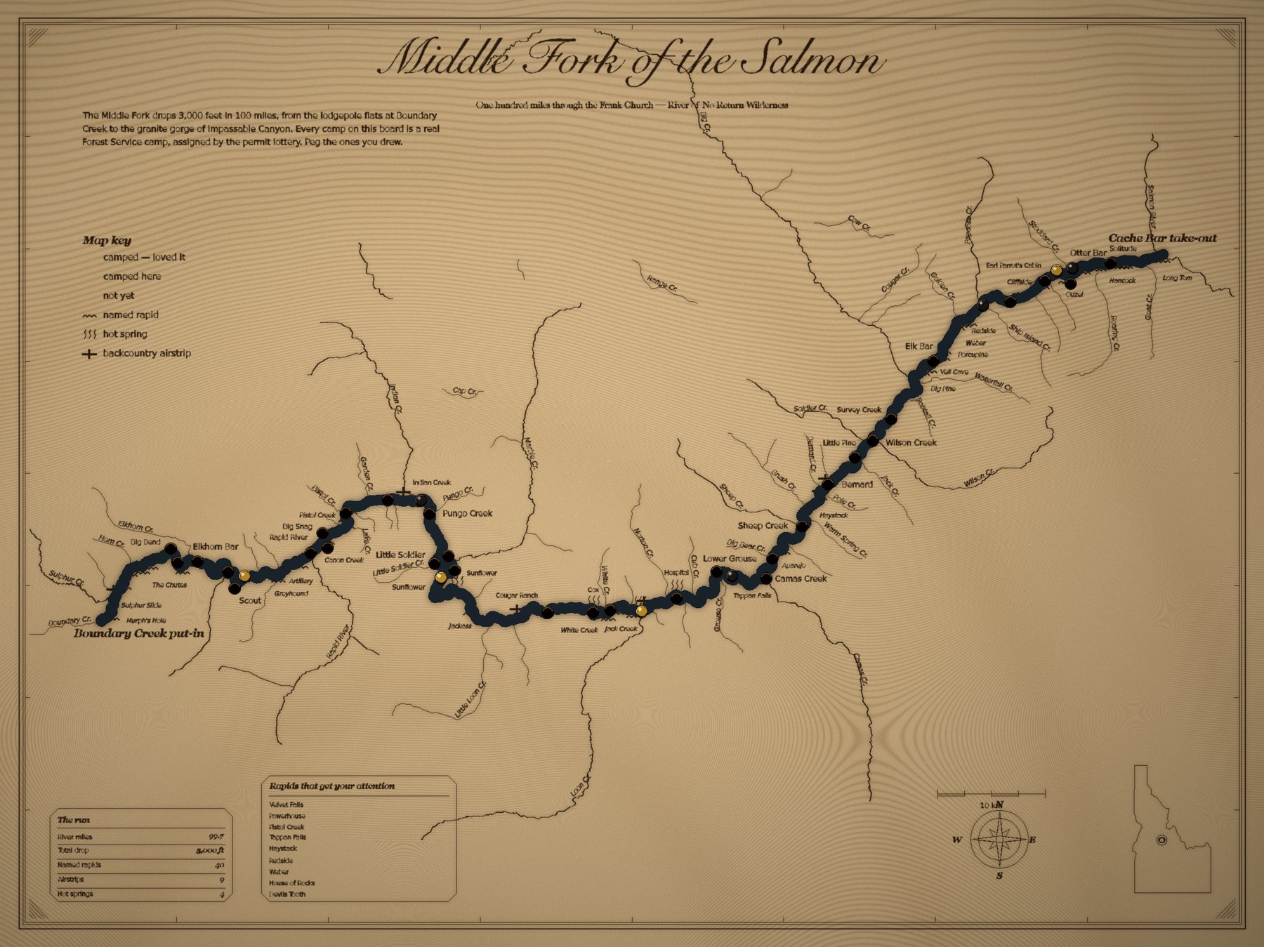 Middle Fork of the Salmon engraved map board, full view