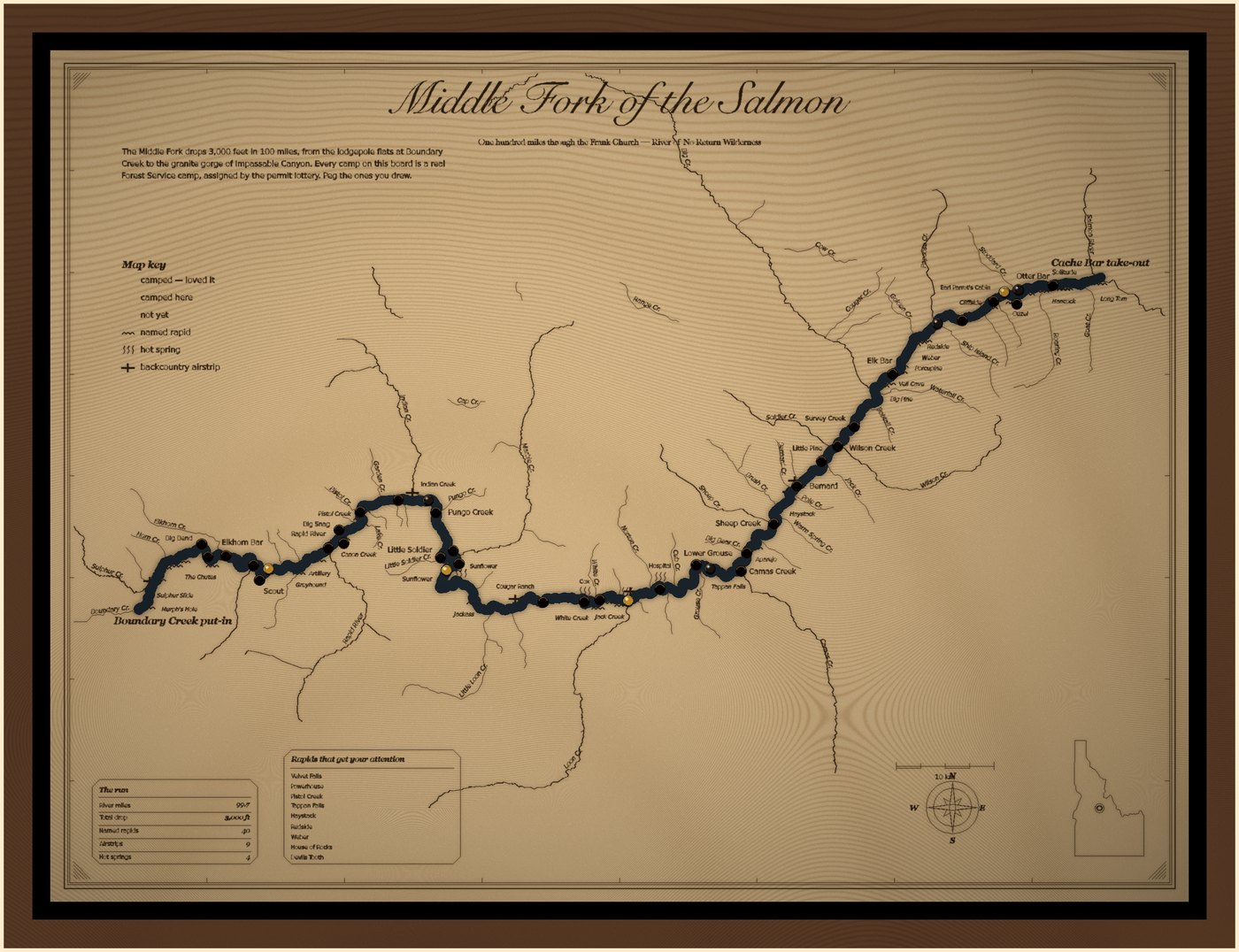 Middle Fork map in a black frame